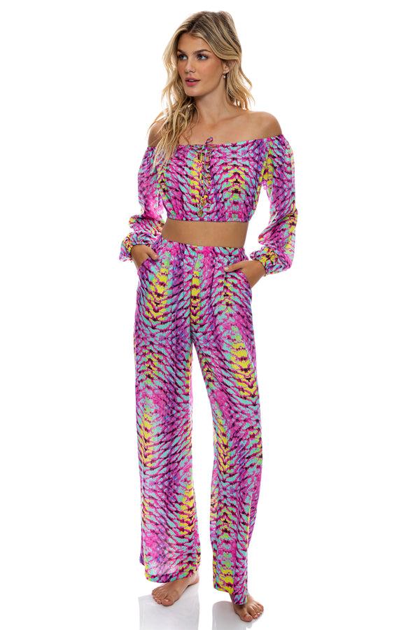 Luli Fama OASIS BABE - Crop Top & Relaxed Fit Pants • Multicolor – Luli Fama