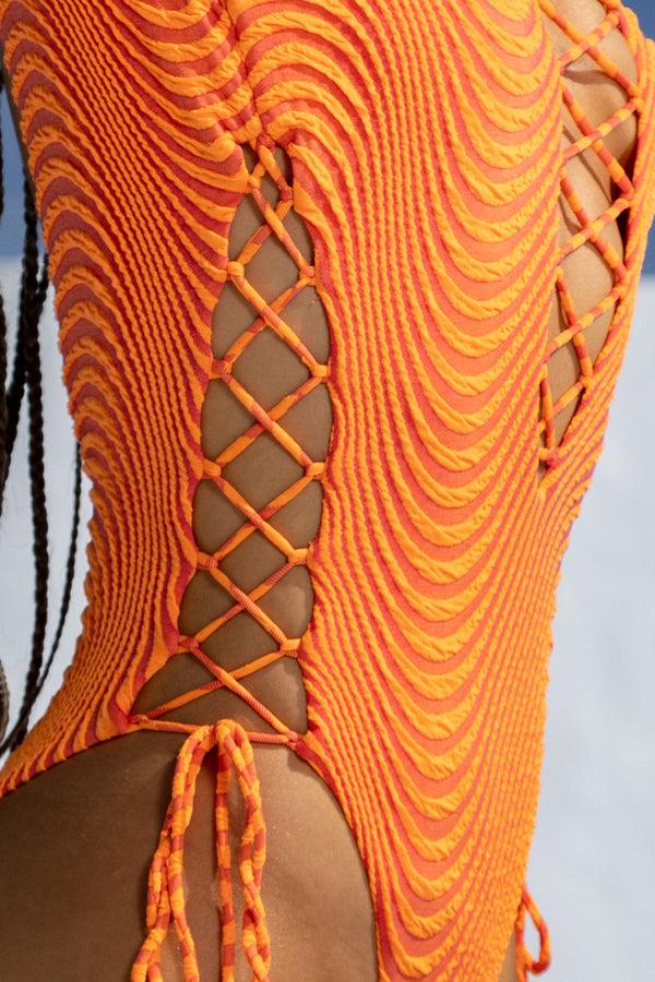 Luli Fama OLAS - Open Side One Piece Bodysuit • Orange – Luli Fama