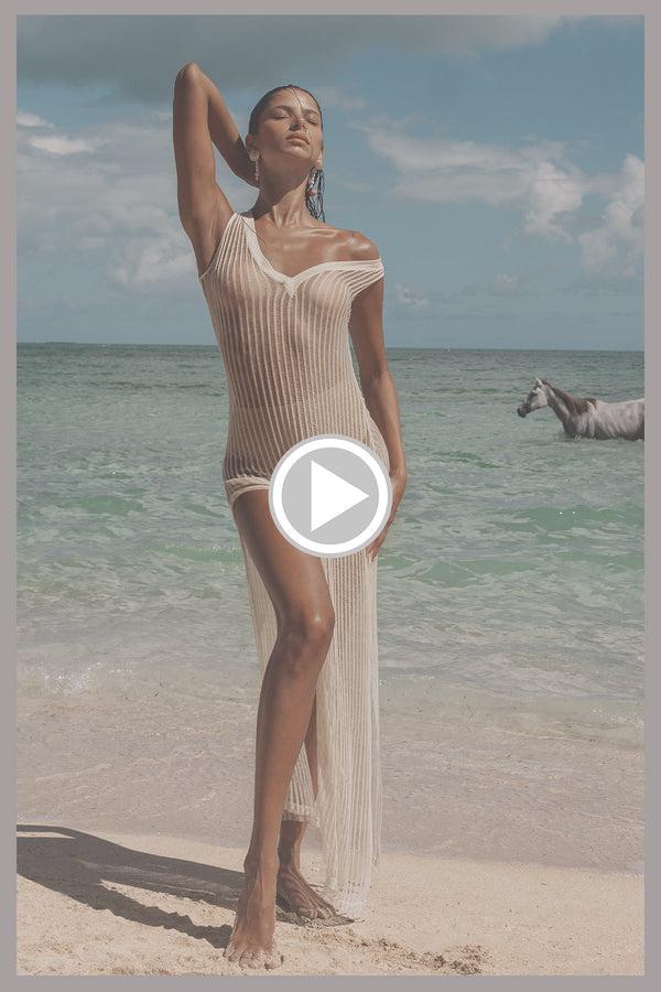 Luli Fama ON THE HORIZON V Neck Maxi Tank Dress - Ivory – Luli Fama