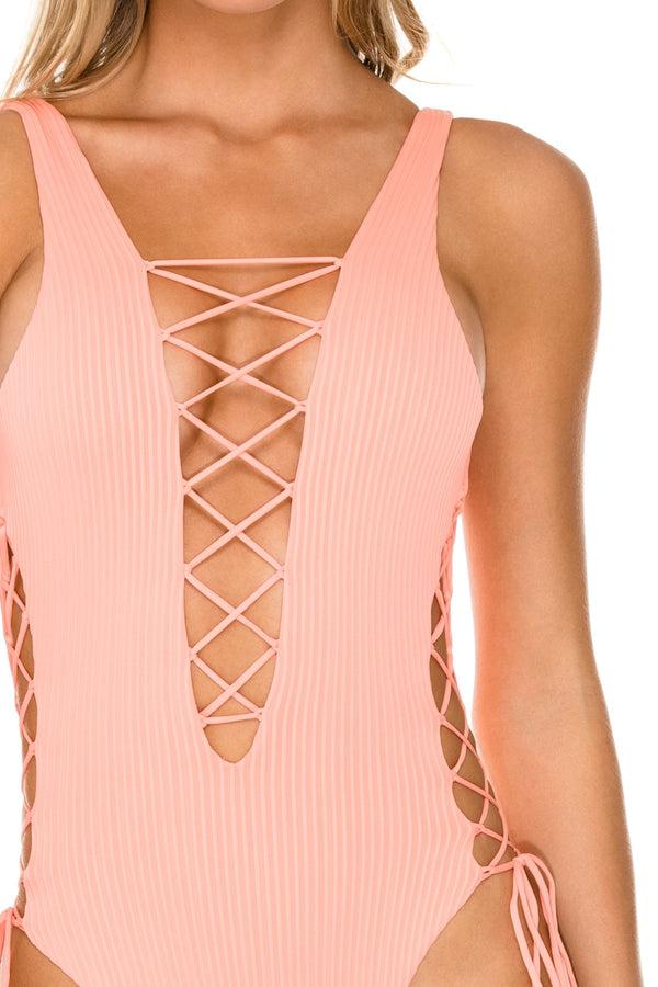 Luli Fama Orillas Del Mar Open-Side One-Piece Bodysuit - Peach – Luli Fama