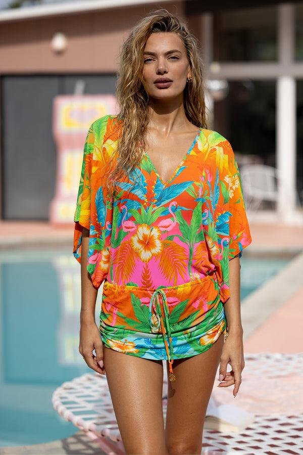 luli fama PALM BREEZE Cabana V-Neck Dress - Multicolored – Luli Fama