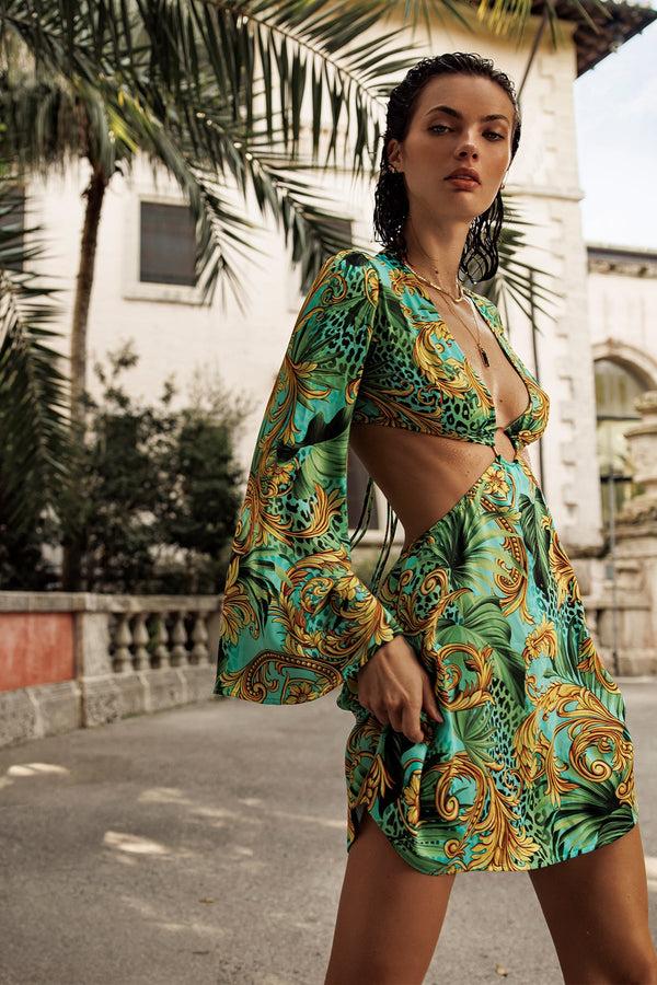 Luli Fama PALM ISLAND Deep V Ring Cut Short Dress – Luli Fama