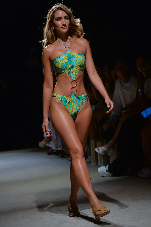 Luli Fama PALM ISLAND - Handkerchief Multi Ring Monokini • Multicolor Runway – Luli Fama