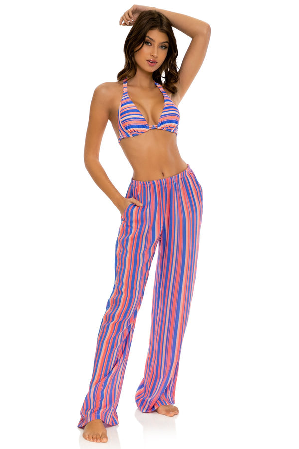 Luli Fama PLAY TIME - Triangle Halter Top & Flare Bottom Pants • Multi Royal – Luli Fama