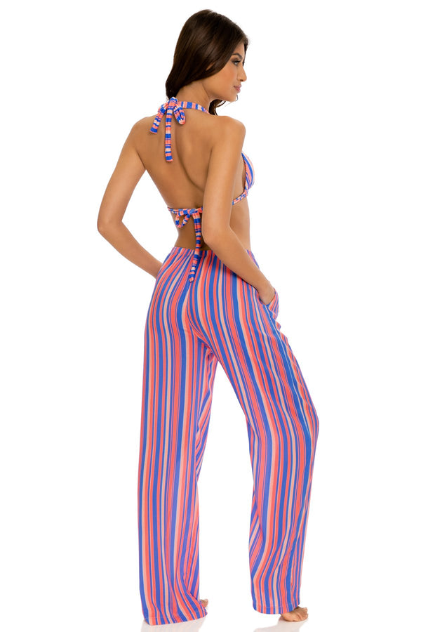 Luli Fama PLAY TIME - Triangle Halter Top & Flare Bottom Pants • Multi Royal – Luli Fama
