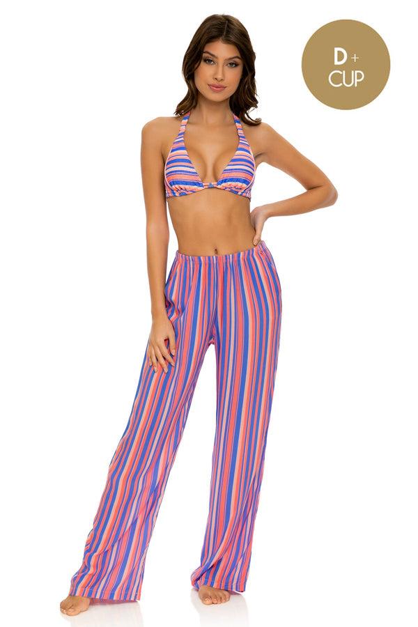 luli fama PLAY TIME - Triangle Halter Top & Flare Bottom Pants • Multi Royal – Luli Fama
