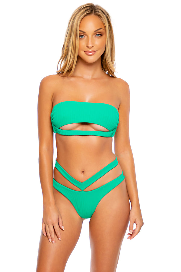 Luli Fama PLAYA VIBES - Open Front Bandeau & Strappy High Leg Brazilian Scrunch – Luli Fama
