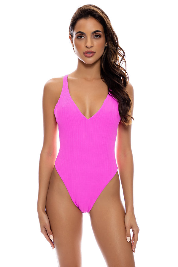luli fama PLAYA VIBES - V Neck One Piece Bodysuit • Blushin – Luli Fama
