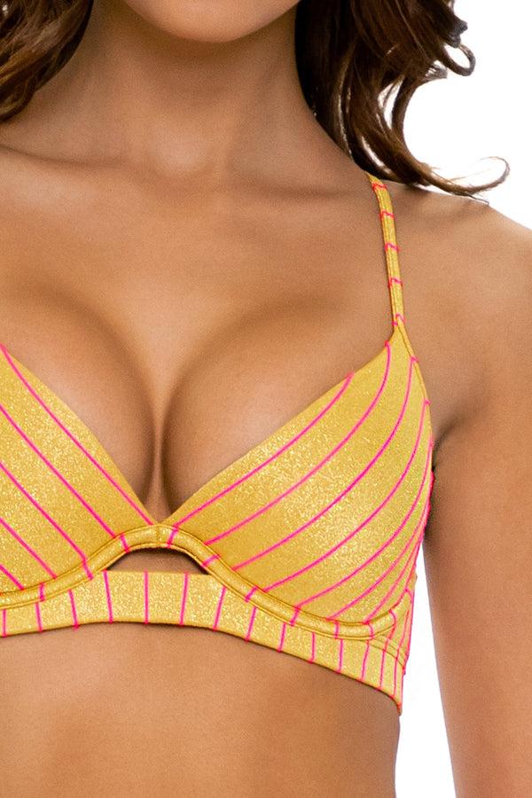 Luli Fama Rebel Glam V Cut Bikini Bottoms Underwire Top - Gold – Luli Fama