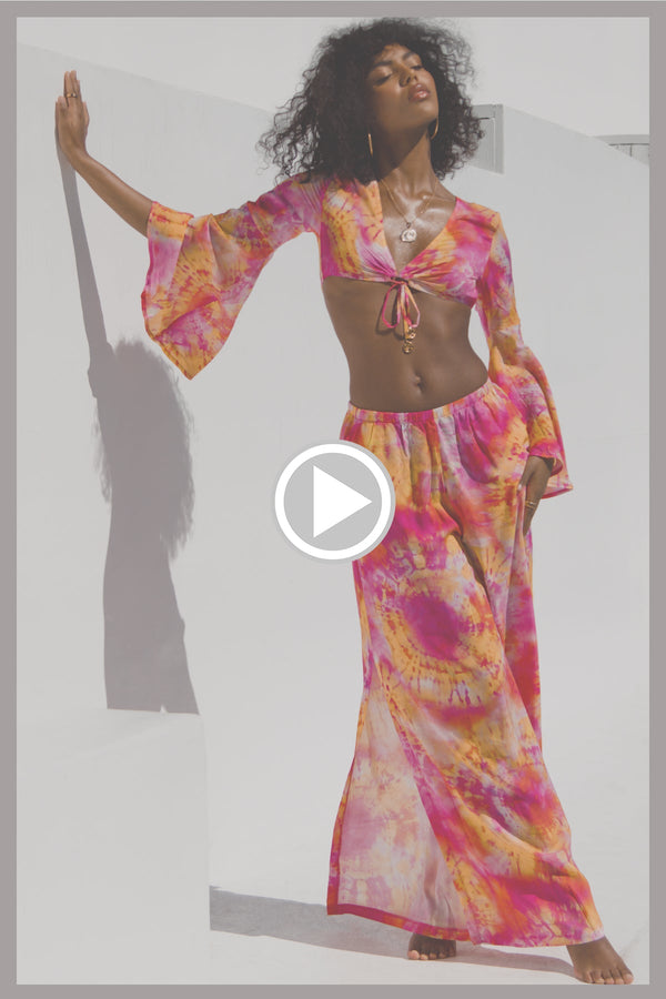 Luli Fama RETRO DREAM - Bell Sleeve Crop Top & Open Sides Wide Leg Pant • Multi – Luli Fama