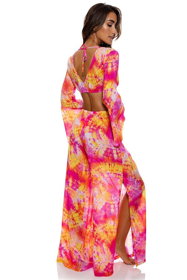 Luli Fama RETRO DREAM - Bell Sleeve Crop Top & Open Sides Wide Leg Pant • Multi – Luli Fama