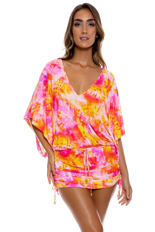 luli fama RETRO DREAM - Cabana V Neck Dress • Multi Pink – Luli Fama