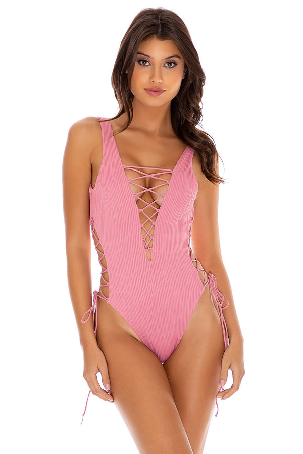 luli fama River Dance Open-Side One-Piece Bodysuit - Blush – Luli Fama