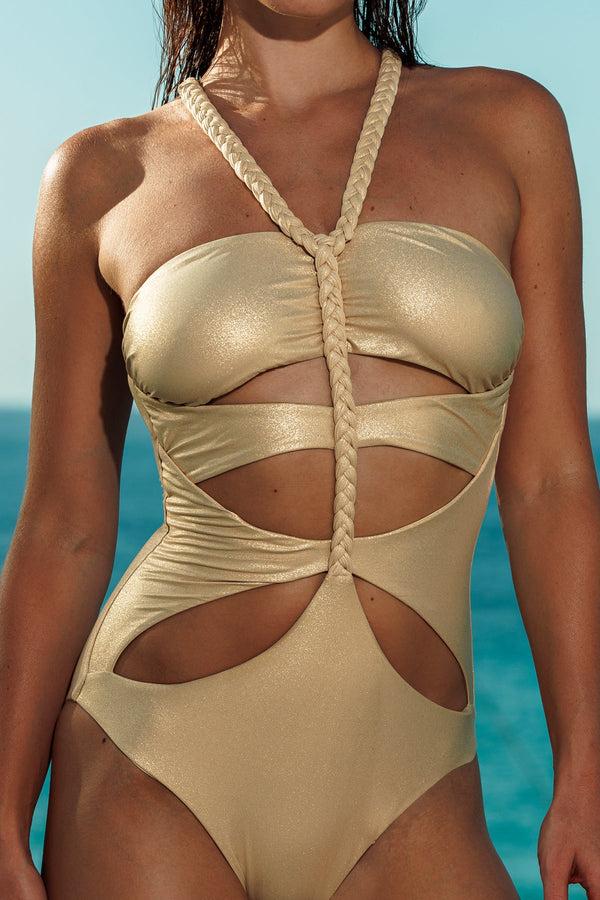 Luli Fama SAIL ON Braided Cut Out One Piece - Gold Rush – Luli Fama