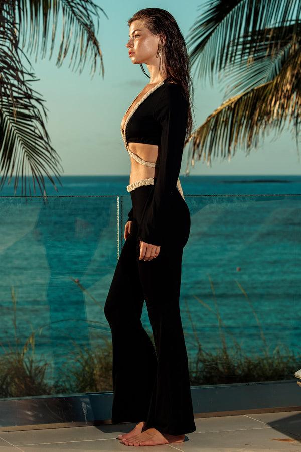 Luli Fama SAIL ON - Braided Long Sleeve Top & Braided Pants • Black – Luli Fama