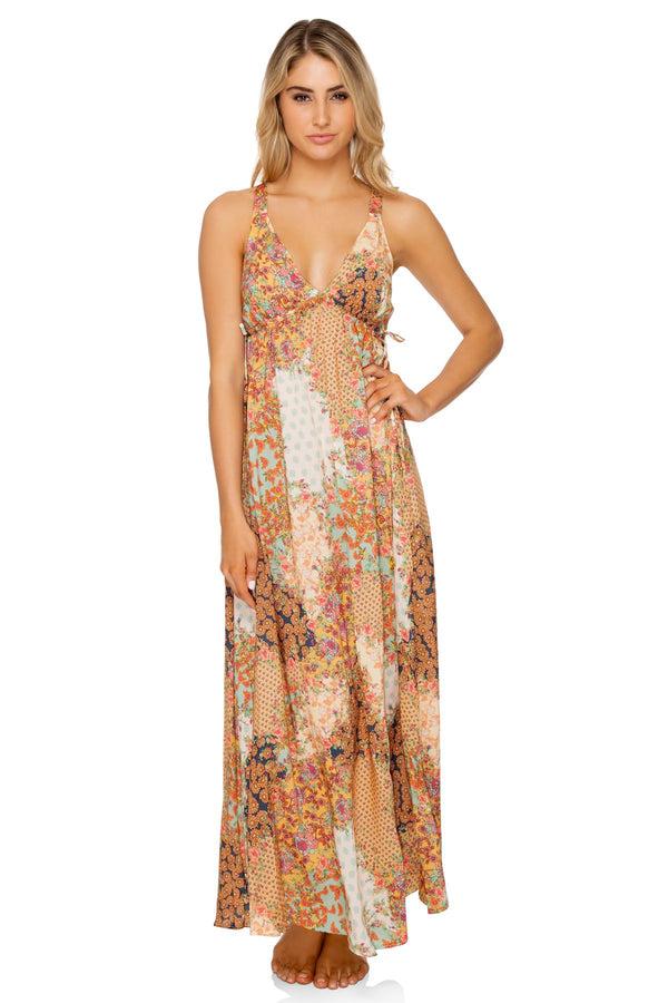 luli fama Salty but Sweet Deep V-Neck Maxi Dress - Multicolor – Luli Fama