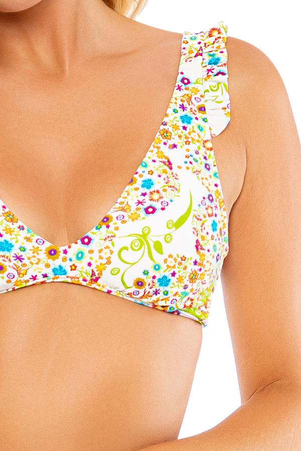 Luli Fama SECRET GARDEN - Ruffle Cross Back Halter Top & High Leg Bottom • Multi – Luli Fama