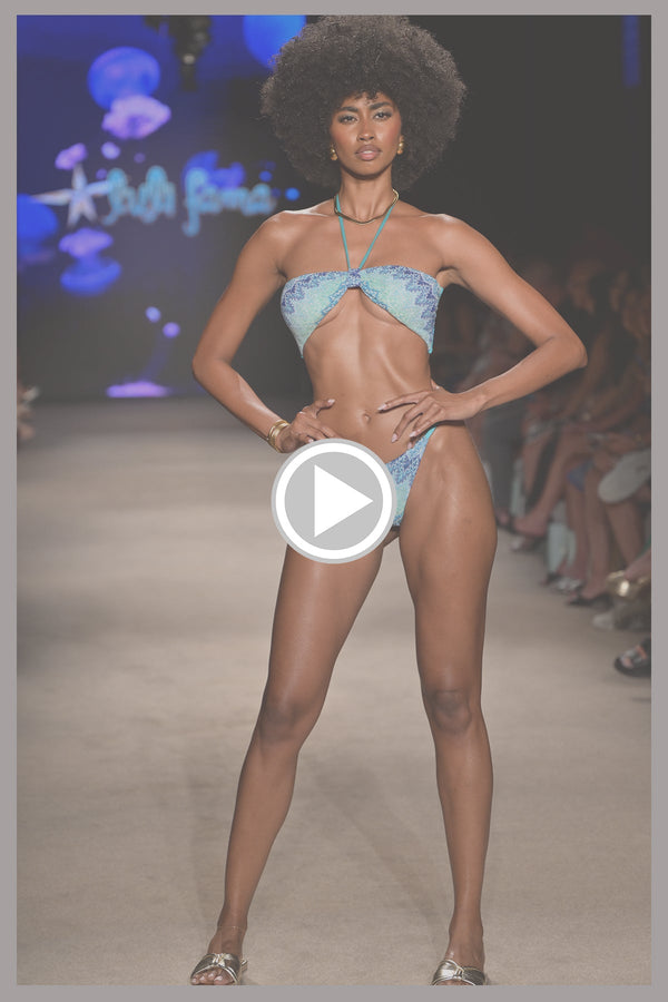 Luli Fama SEVEN SEAS - Knotted Halter Bandeau Top & Brazilian Bottom • Multi Blu – Luli Fama