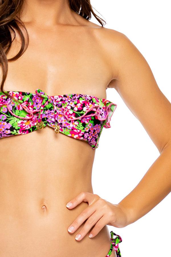 Luli Fama Sexy Señorita Bikini - Floral Ruffle Bandeau & Tie-Side Bottom – Luli Fama