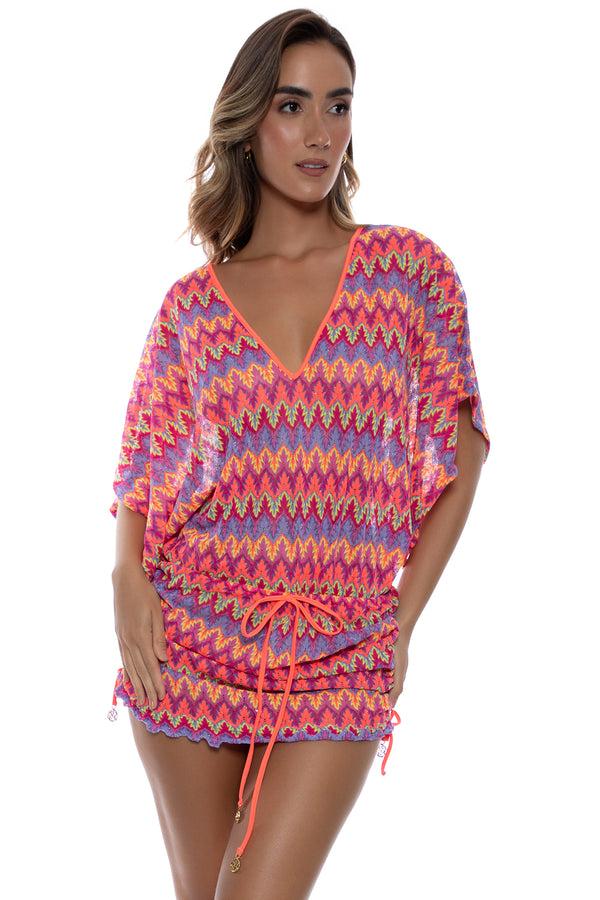 luli fama SONG OF THE SEA - Cabana V Neck Dress • Multicolor – Luli Fama