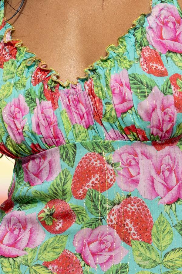Luli Fama STRAWBERRY FIELDS - Ruched Bust Cami Dress • Multicolor – Luli Fama