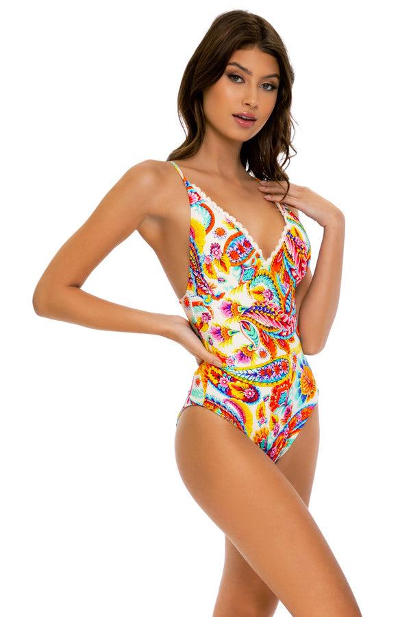 Luli Fama SUMMER LOVE - Laced Up Back High Leg One Piece • White – Luli Fama