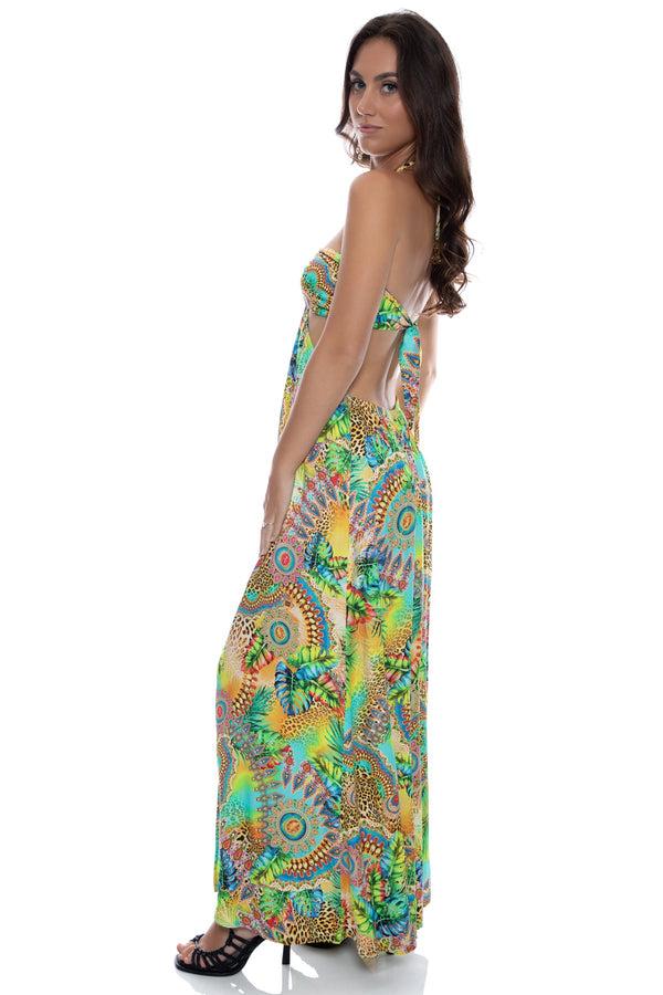 Luli Fama SUN STONES - Bandeau Cut Out Front Slit Dress • Multicolor – Luli Fama