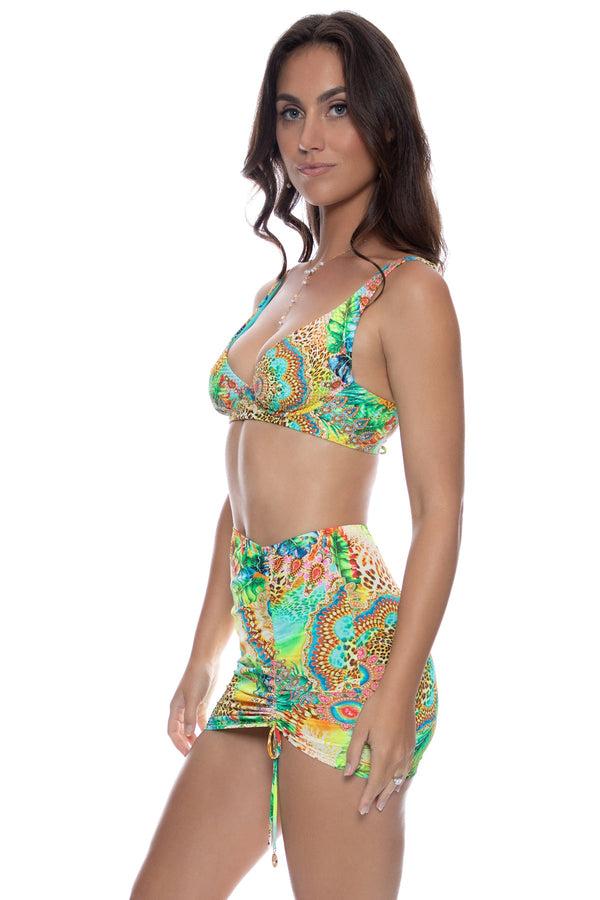 Luli Fama SUN STONES - Underwire Plunge Top & Scrunched Up Mini Skirt • Multicol – Luli Fama
