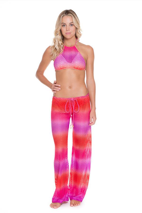 luli fama SUNSET ANGEL - Crochet Illusion Halter Top & Beach Pant • Multicolor – Luli Fama
