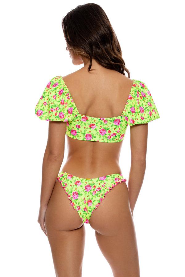 Luli Fama TI AMO - Puff Sleeve Bralette Top & Reversible Ruffle High Leg Brazili – Luli Fama