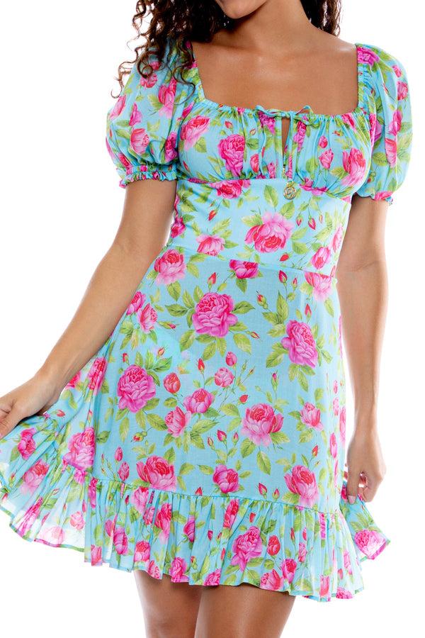 Luli Fama TI AMO - Ruched Square Neckline Dress • Aqua – Luli Fama