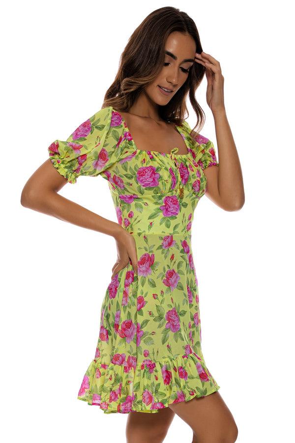 Luli Fama TI AMO - Ruched Square Neckline Dress • Radiant Yellow – Luli Fama