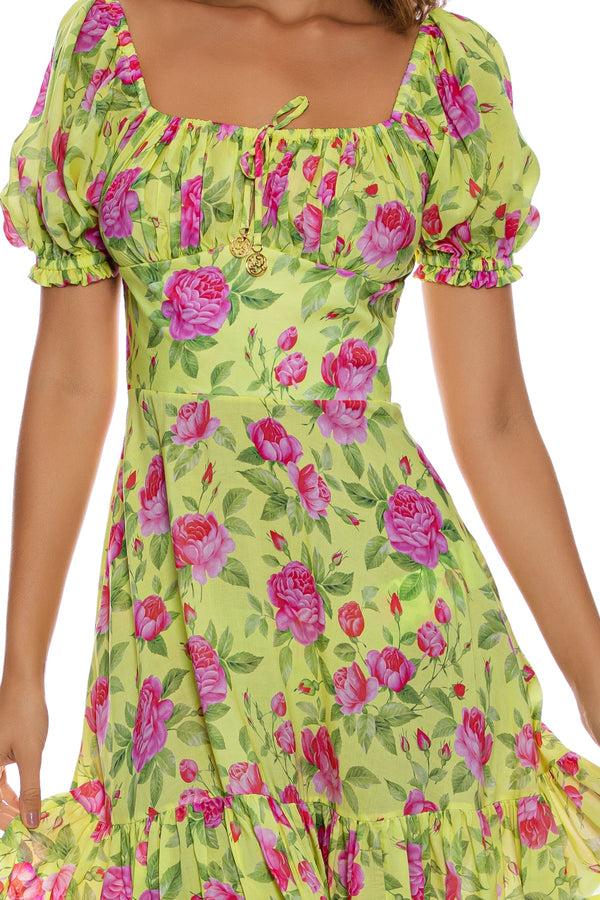 Luli Fama TI AMO - Ruched Square Neckline Dress • Radiant Yellow – Luli Fama