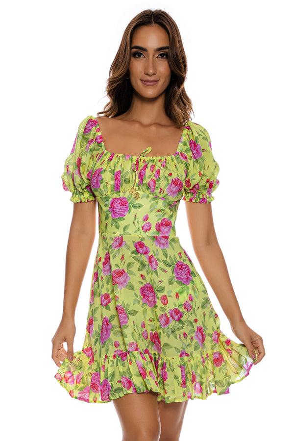 luli fama TI AMO - Ruched Square Neckline Dress • Radiant Yellow – Luli Fama