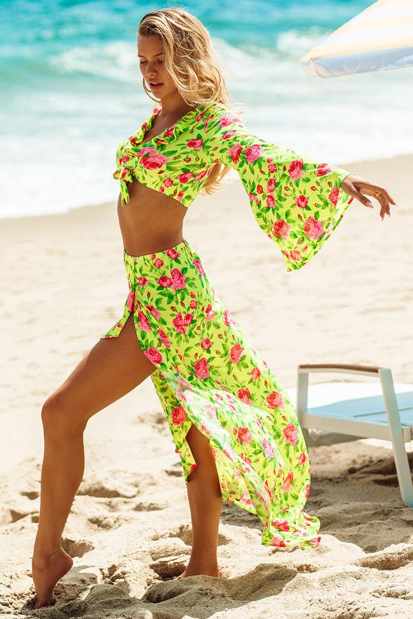 luli fama TI AMO - Ruffle Bell Sleeve Crop Top & Ruffle High Lo Slit Skirt • Rad – Luli Fama