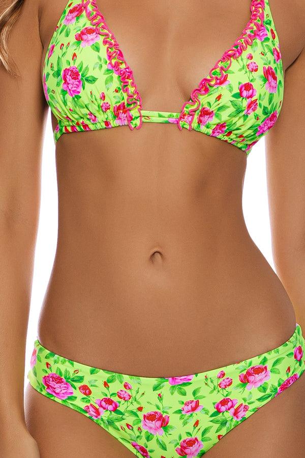 Luli Fama TI AMO Ruffle Trim Triangle Halter & Ruched Bottom – Luli Fama