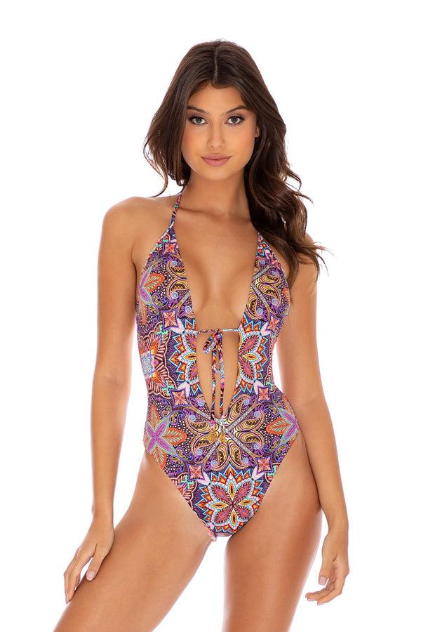 luli fama Tiki Babe - Adjustable One-Piece Bodysuit - High-Leg – Luli Fama