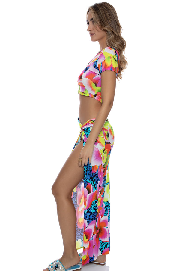 Luli Fama TROPICAL ILLUSIONS - Crop Top & Twist Front Skirt • Multi Blue – Luli Fama