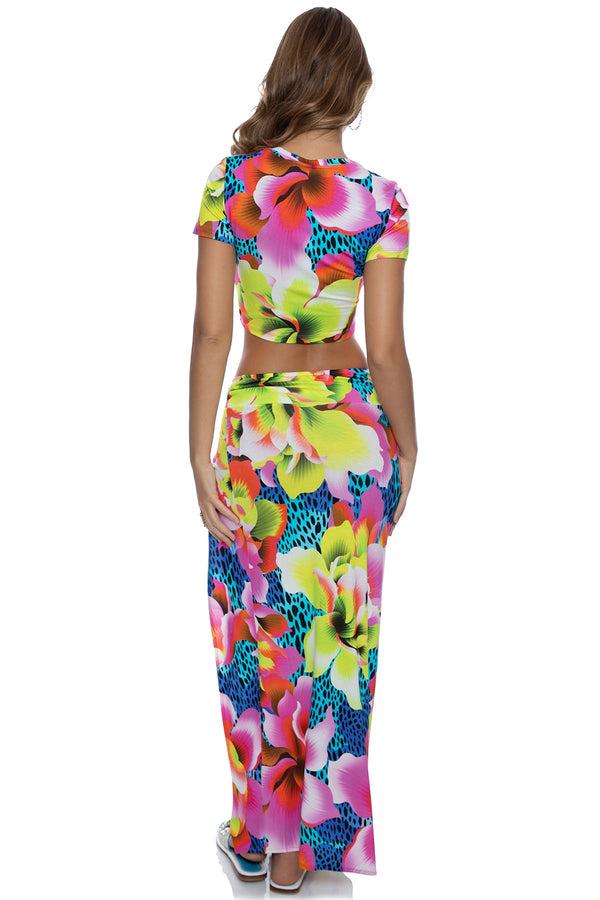 Luli Fama TROPICAL ILLUSIONS - Crop Top & Twist Front Skirt • Multi Blue – Luli Fama
