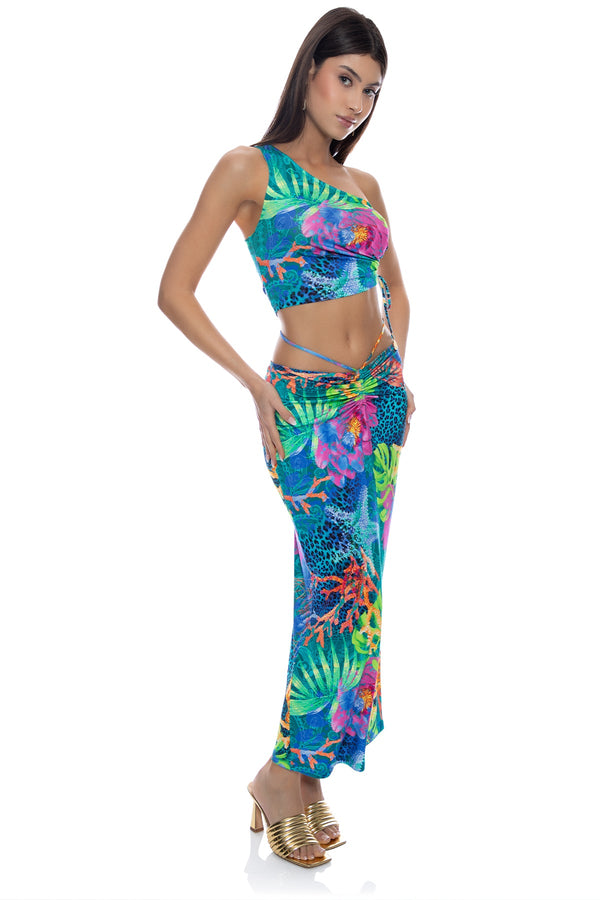 Luli Fama TROPICAL SIREN One Shoulder Top & Maxi Skirt - Multicolor – Luli Fama