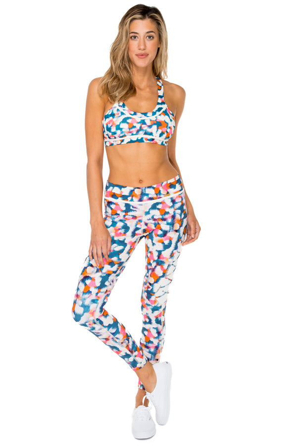 luli fama VIA BLANCA - Crossback Sports Bra & Laced Panel Skinny Legging • Multi – Luli Fama