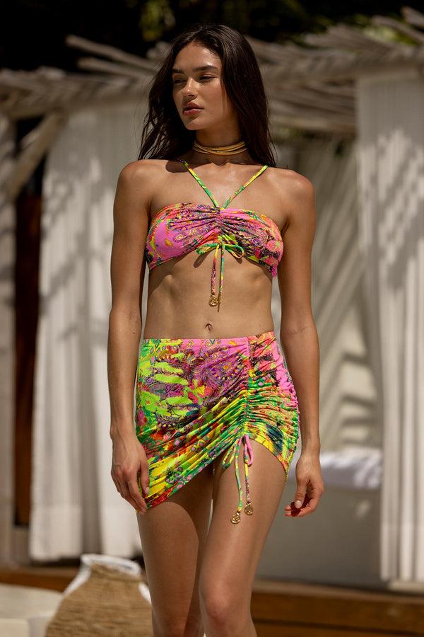 luli fama VICE CITY - Drawstring Halter Top & Scrunch Up Mini Skirt • Multicolor – Luli Fama