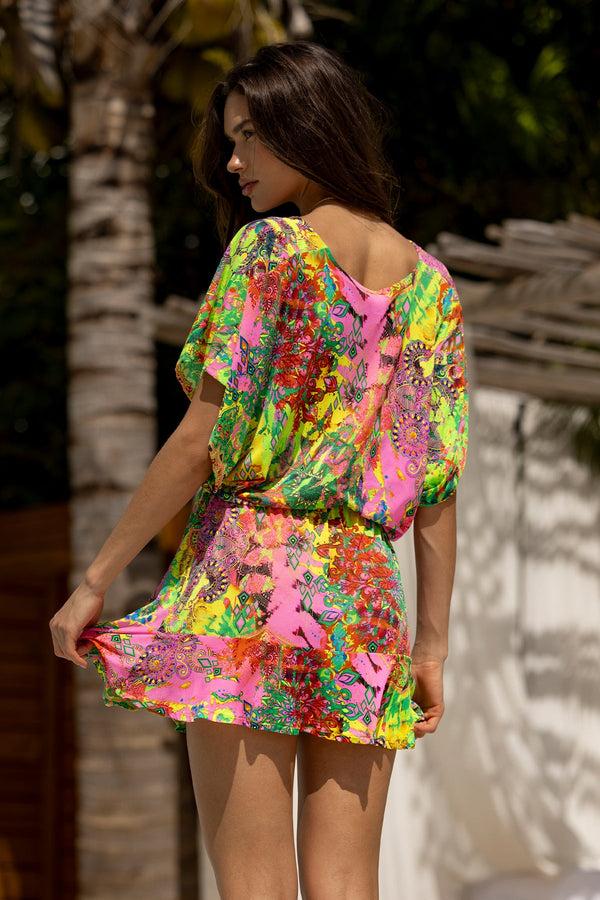 Luli Fama VICE CITY - Playera V Neck Ruffle Dress • Multicolor – Luli Fama