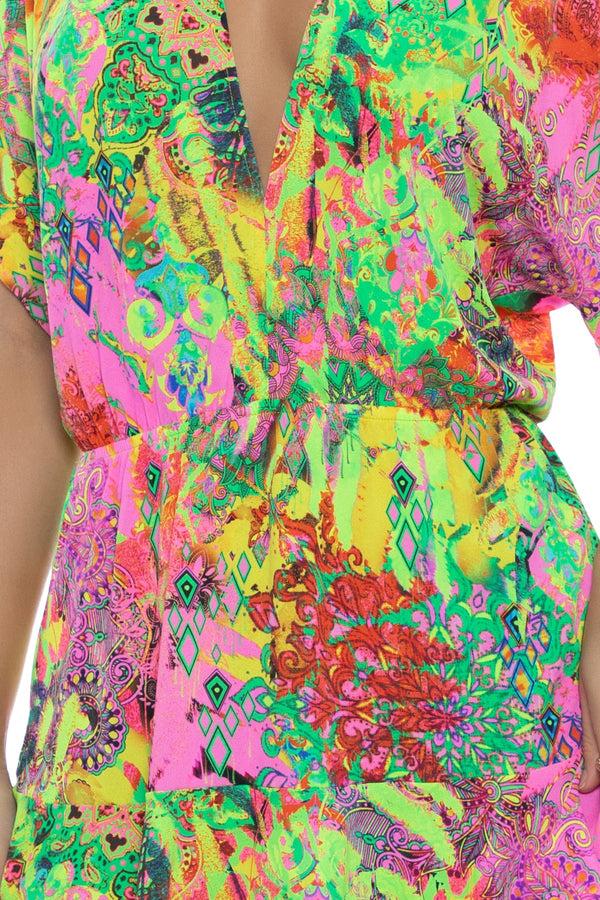 Luli Fama VICE CITY - Playera V Neck Ruffle Dress • Multicolor – Luli Fama