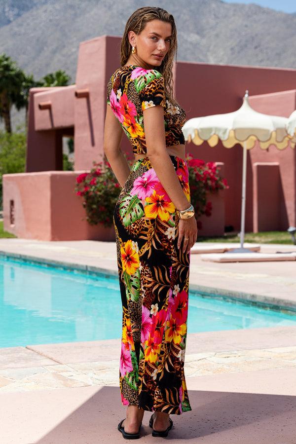 Luli Fama VISIONS OF PARADISE - Crop Top & Chain Skirt • Multi Black – Luli Fama