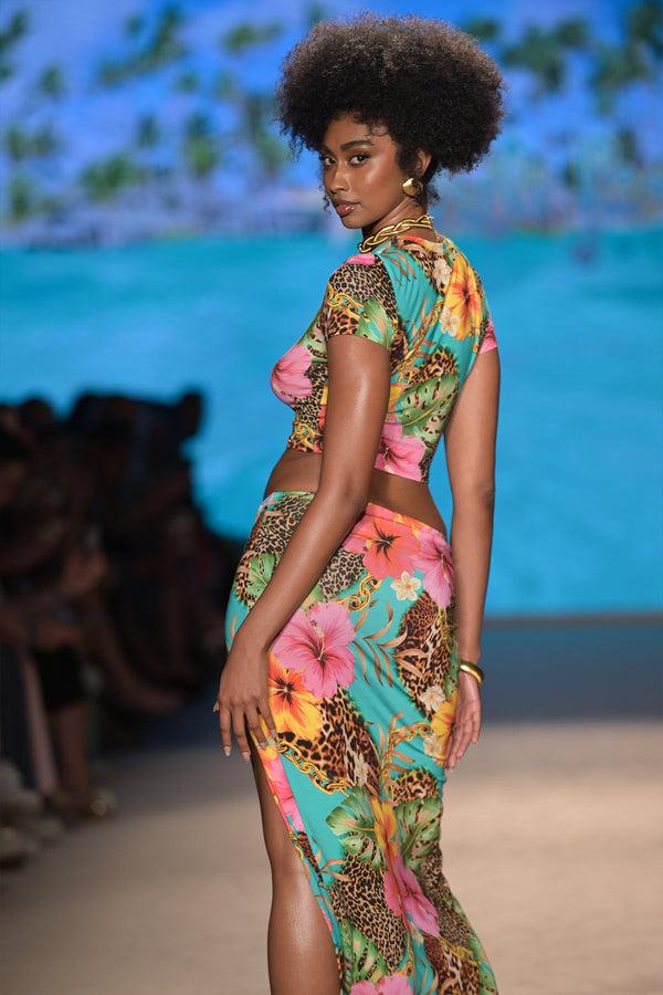 Luli Fama VISIONS OF PARADISE - Crop Top & Chain Skirt • Multicolor Runway – Luli Fama