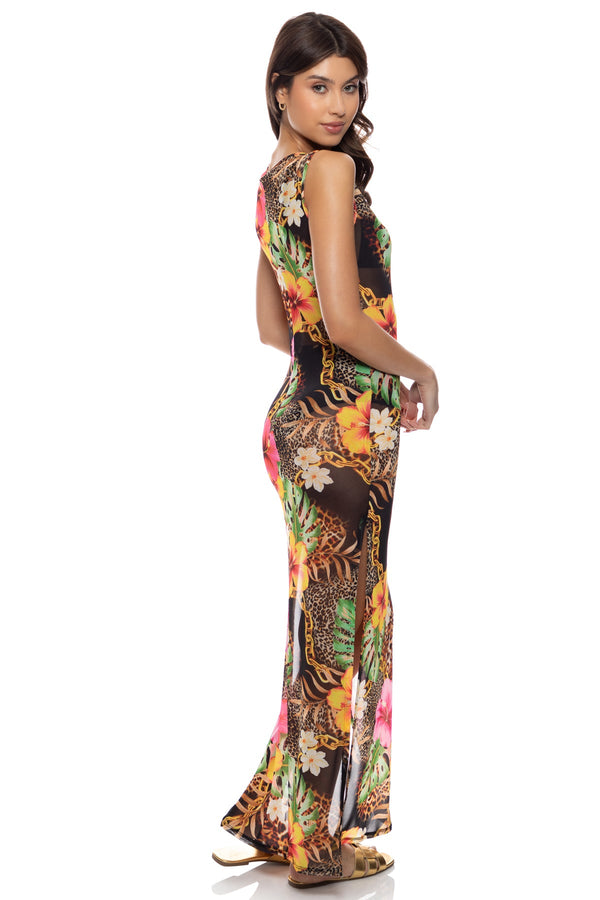Luli Fama VISIONS OF PARADISE - Maxi Tank Dress • Multi Black – Luli Fama