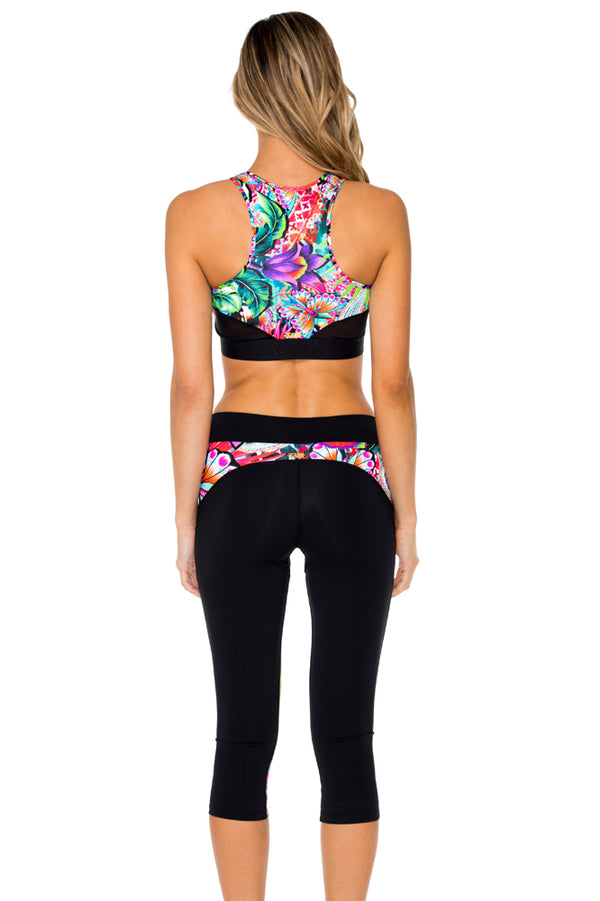 Luli Fama VIVA CUBA - Elastic Band Sports Bra & Cross Waistband Capri • Multicol – Luli Fama