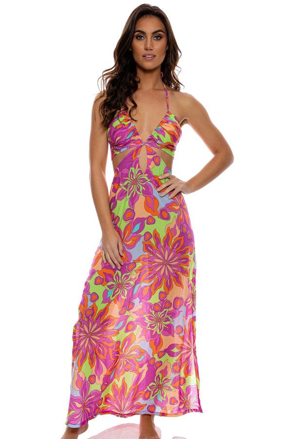 Luli Fama VIVI IL MOMENTO - Drawstring Cut Out Long Dress • Multicolor – Luli Fama
