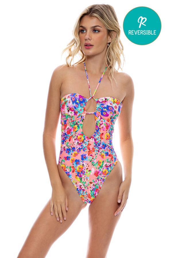 luli fama WATER BLOSSOMS - Keyhole One Piece • Electric Coral – Luli Fama